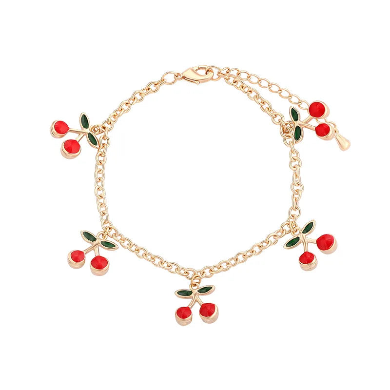 Red Cherry Gold Bracelet - Adjustable Bracelet & Anklet