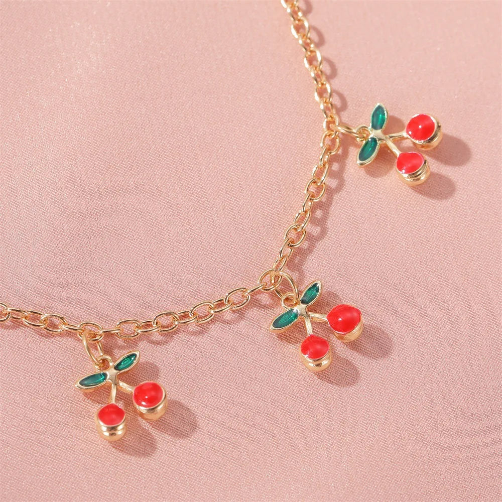 Red Cherry Gold Bracelet - Adjustable Bracelet & Anklet