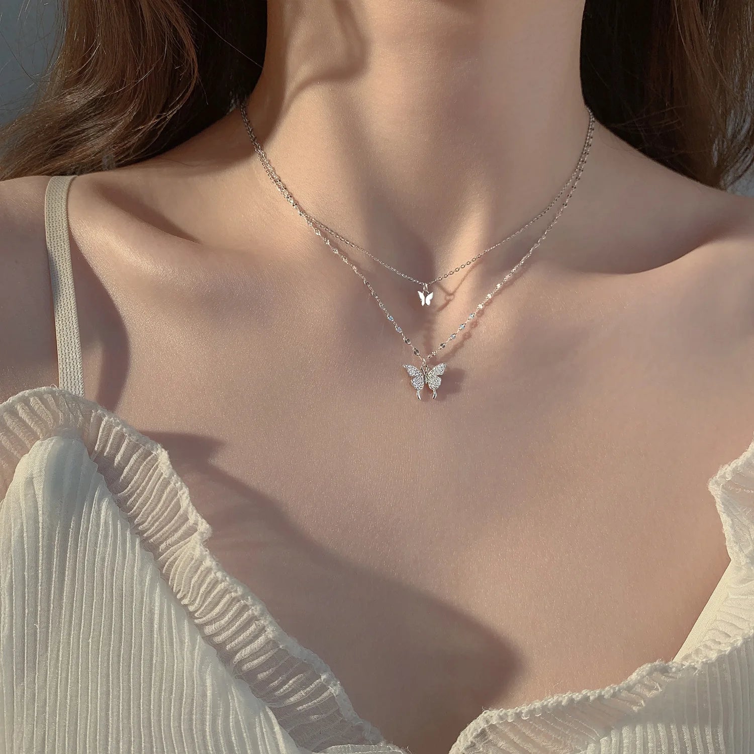 Double Layer Butterfly Necklace - Luxury Collarbone Chain