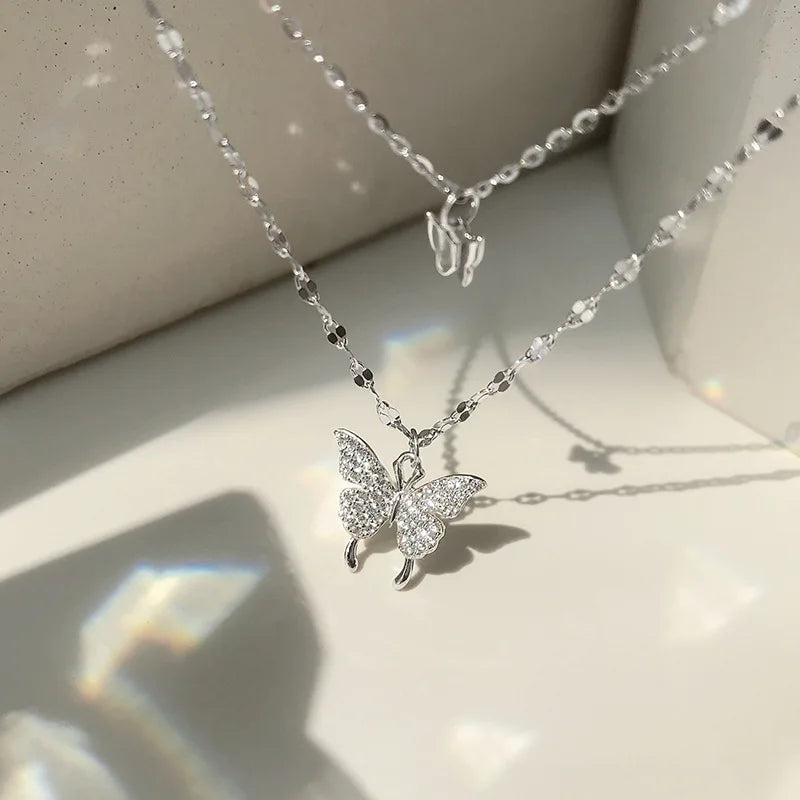 Double Layer Butterfly Necklace - Luxury Collarbone Chain