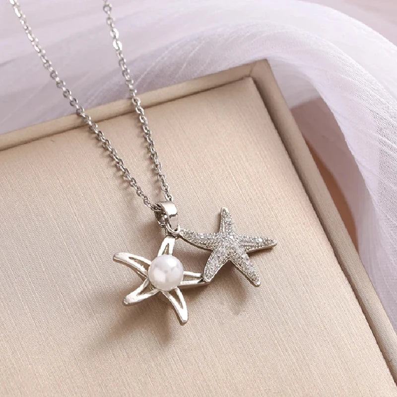 Gold Starfish Pendant Necklace - Ocean Jewelry