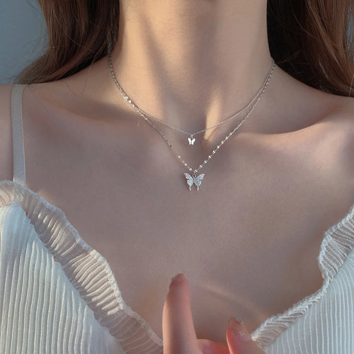 Double Layer Butterfly Necklace - Luxury Collarbone Chain