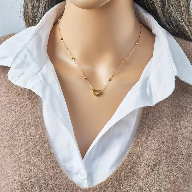 Gold Heart Necklace & Bracelet Set - Stainless Steel