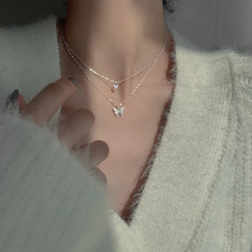 Double Layer Butterfly Necklace - Luxury Collarbone Chain
