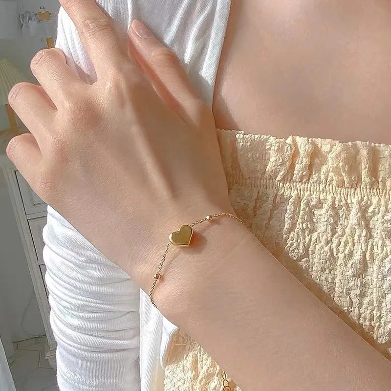 Gold Heart Necklace & Bracelet Set - Stainless Steel