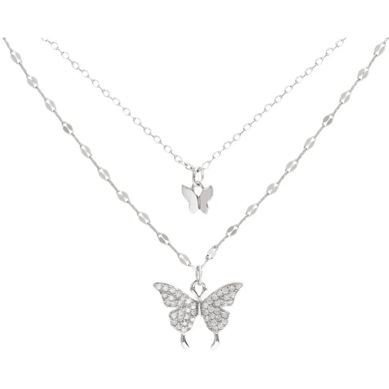 Double Layer Butterfly Necklace - Luxury Collarbone Chain